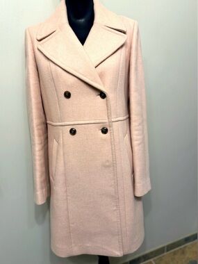 Cole Haan Double-Breasted Light Pink Wool Pea Coat